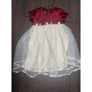 Girls red and white party dress. toddler holiday dress with rose accents tulle